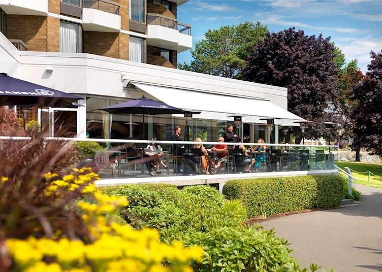 Restaurant terrace at the Inn at Laurel Point, Victoria