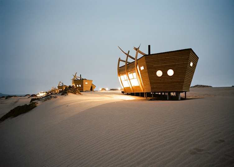 Shipwreck Lodge at sunset 