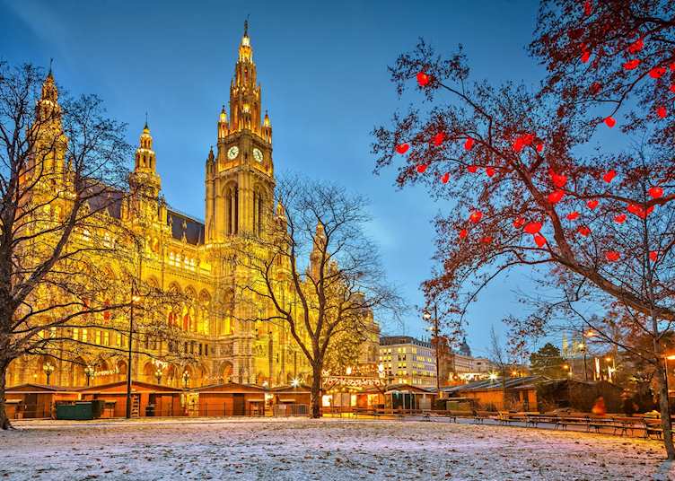 Vienna town hall at dusk