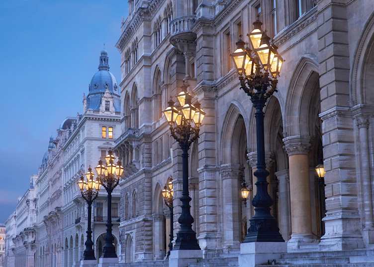 Ornate lampposts outside Vienna's City Hall