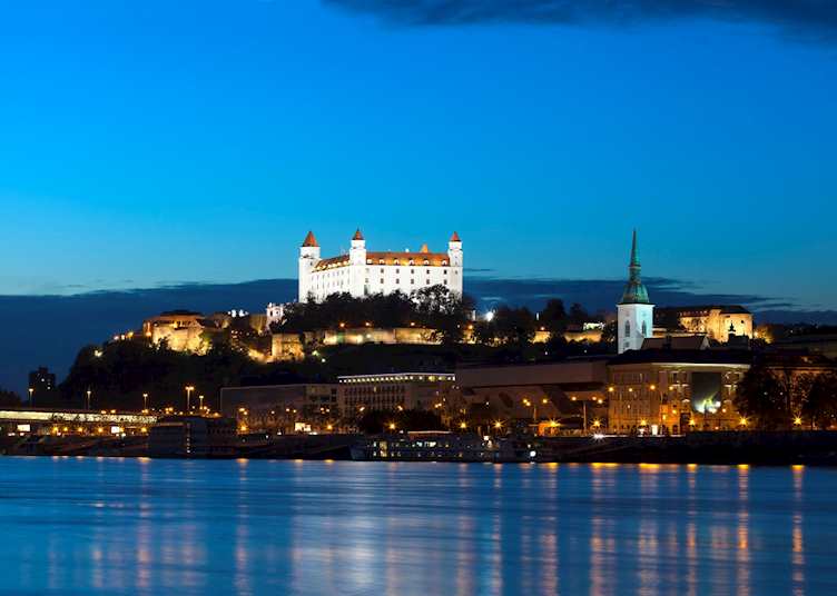 Bratislava Castle illuminated at dusk