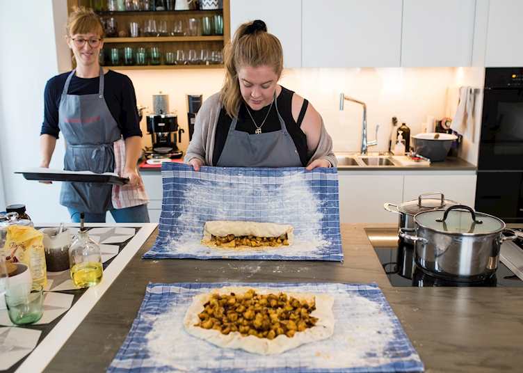 Rolling apple strudel