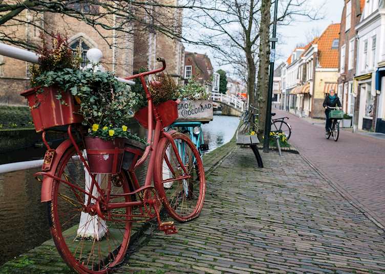 Sidewalk scenes in Delft, Netherlands