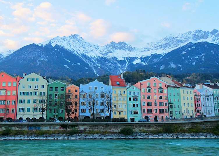 The pastel houses lining the river Inn, Innsbruck