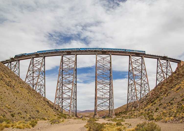 The 'Train to the Clouds' passing over Viaduct Polvorilla