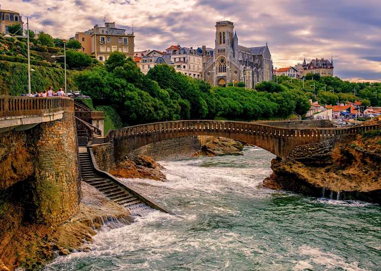 Biarritz town at sunset
