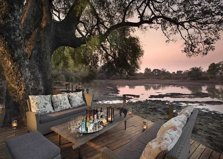 Lounge decking with waterhole views, Kanga Camp