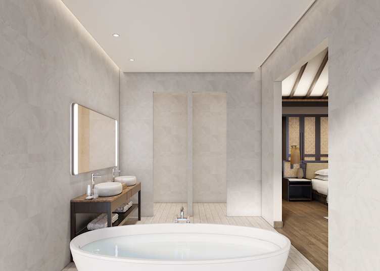 The bathroom of a Deluxe Overwater Pool Villa