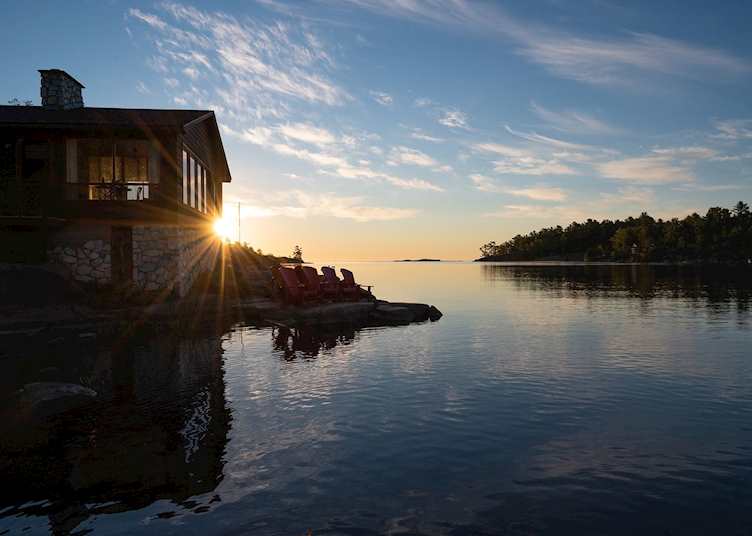 Killarney Mountain Lodge exterior at sunset