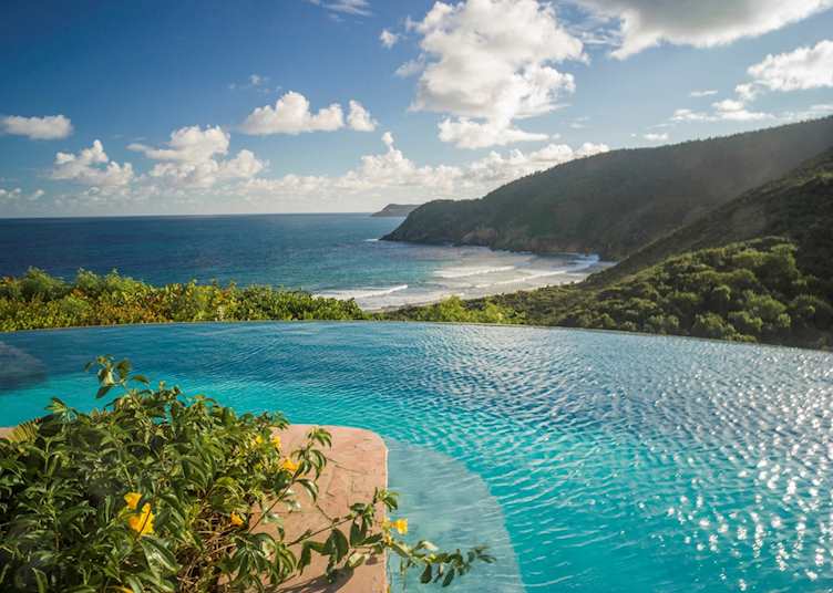 Pool and coast view, Guana Island 