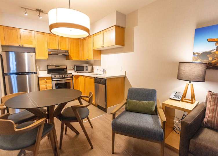 Kitchen in one and two bedroom suites at Delta Hotels by Marriott Whistler Village Suites