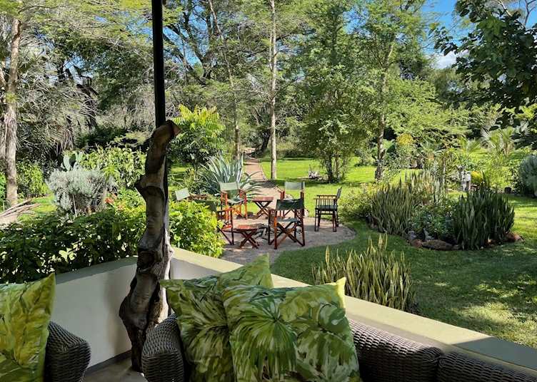 Lounge and gardens, Waterberry Zambezi Lodge 
