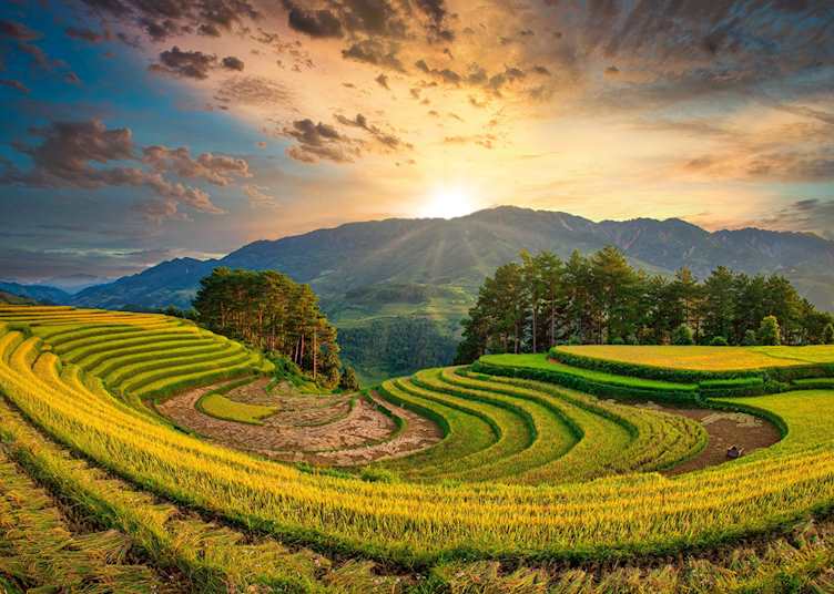 Sunset over the rice fields in Mu Cang Chai