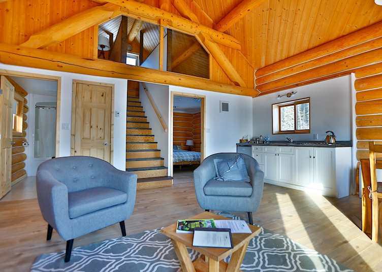 Family cabin living space, Southern Lakes Resort, Tagish