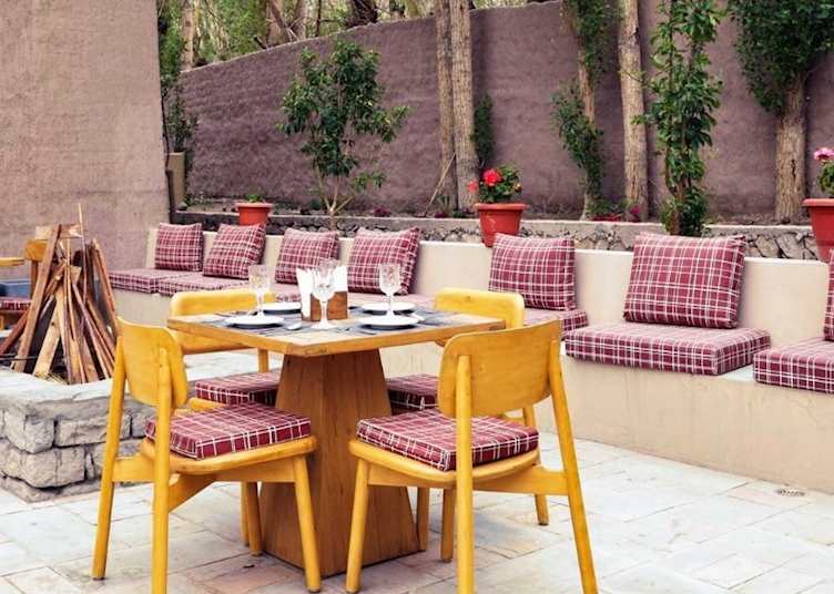 The outdoor seating at Old Road Café, Chospa