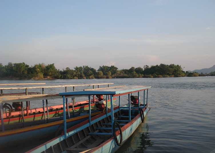 Traditional longtail boats on the backwaters of the '4000 Islands', Si Phan Don, Laos