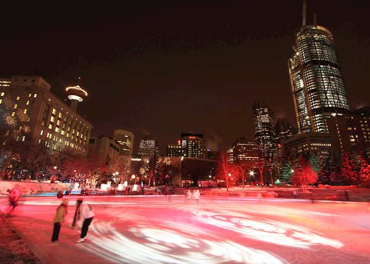 Ice skating in Olympic Plaza, Calgary