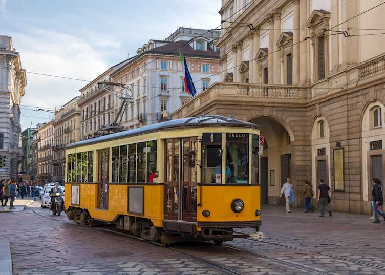Old tram at La Scala theatre, Milan