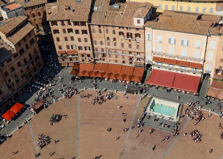 Aerial view of Piazza del Campo, Siena, Tuscany
