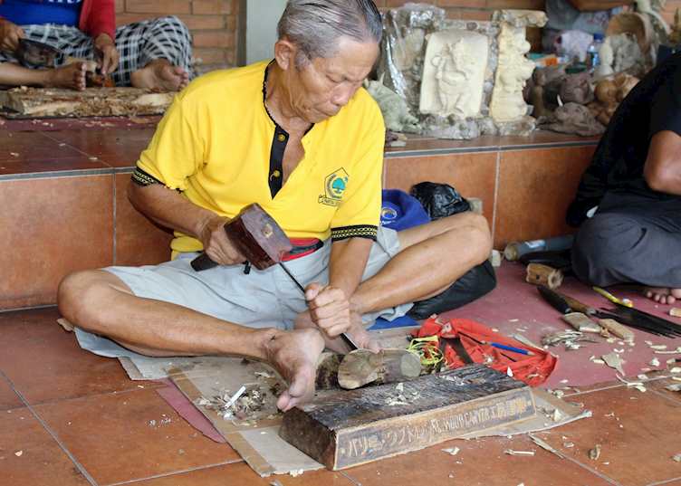 Local woodcarver in Ubud