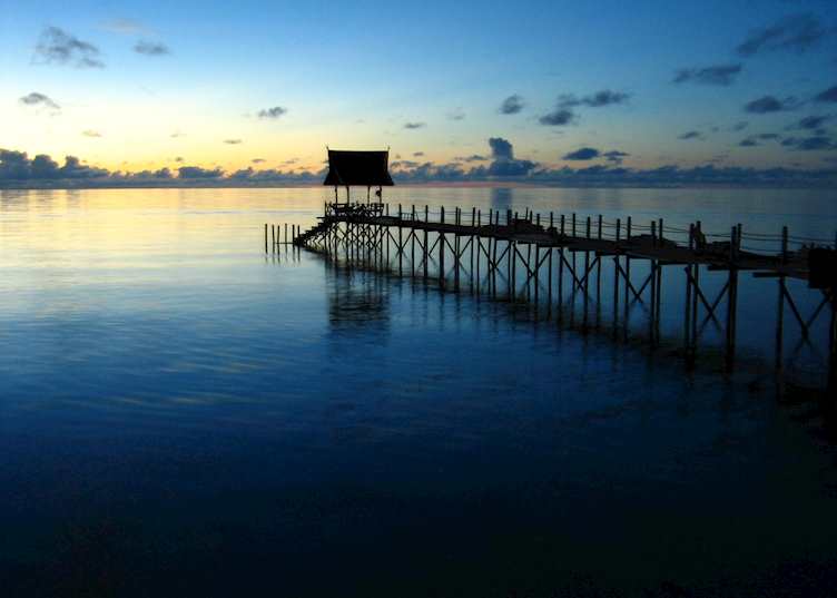 Pier at sunrise, Kapalai Island, Malaysian Borneo
