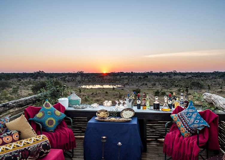 The elevated view over a busy waterhole, Skybeds, Khwai Concession