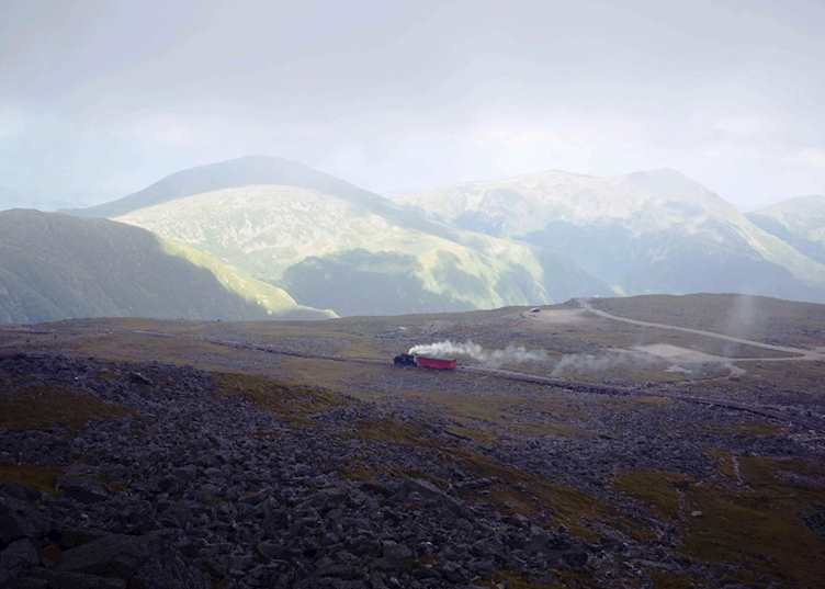 Steam train and mountain views from the top of Mount Washington