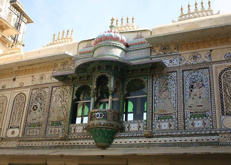 Colourful stonework at the City Palace, Udaipur