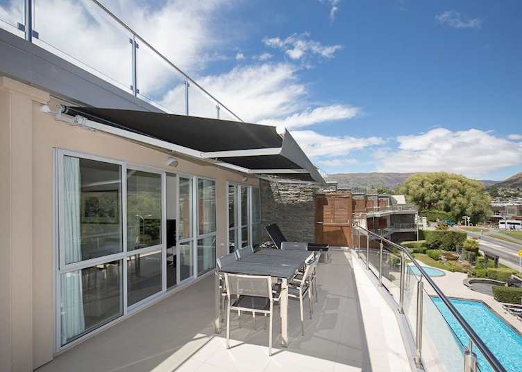 Balcony overlooking pool