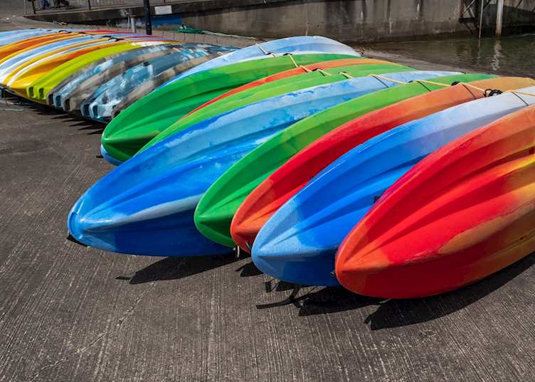 Row of kayaks