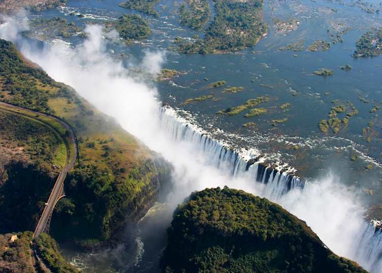 Aerial view of Victoria Falls at high water