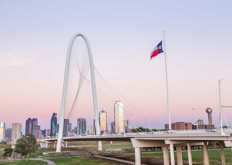 Dallas downtown skyline with Margaret hut hills bridge 