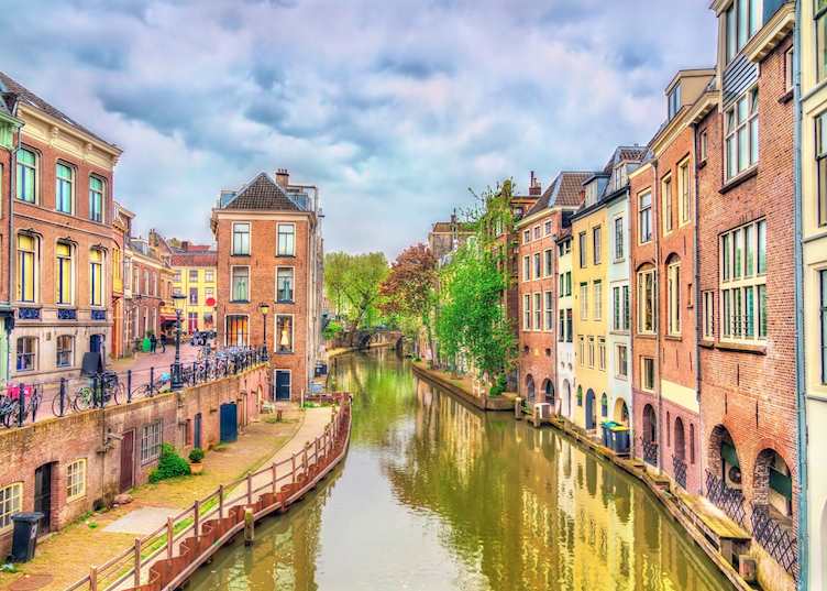 Rows of houses along the Utrecht canal, Netherlands