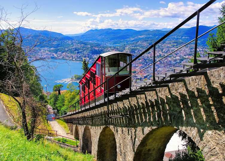 Cable tram going up Monte Brè