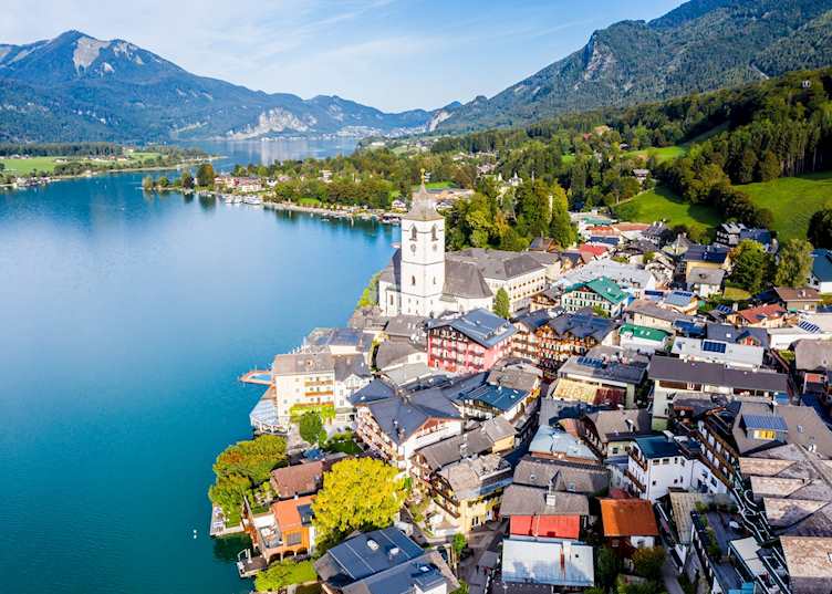View onto Saint Wolfgang and Lake Wolfgang