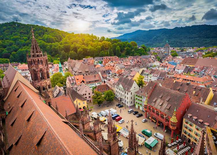 Aerial view of farmer's market, Freiburg