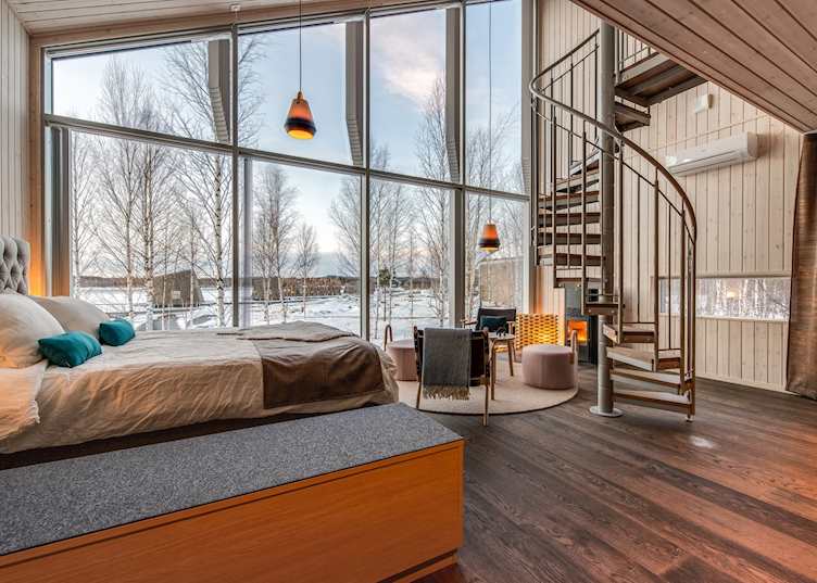 Large windows in the spacious land cabin