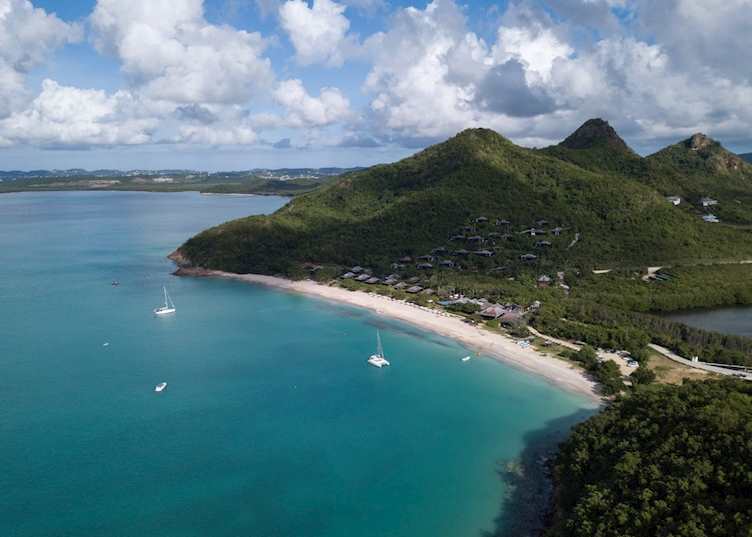 Aerial view of the hotel and bay