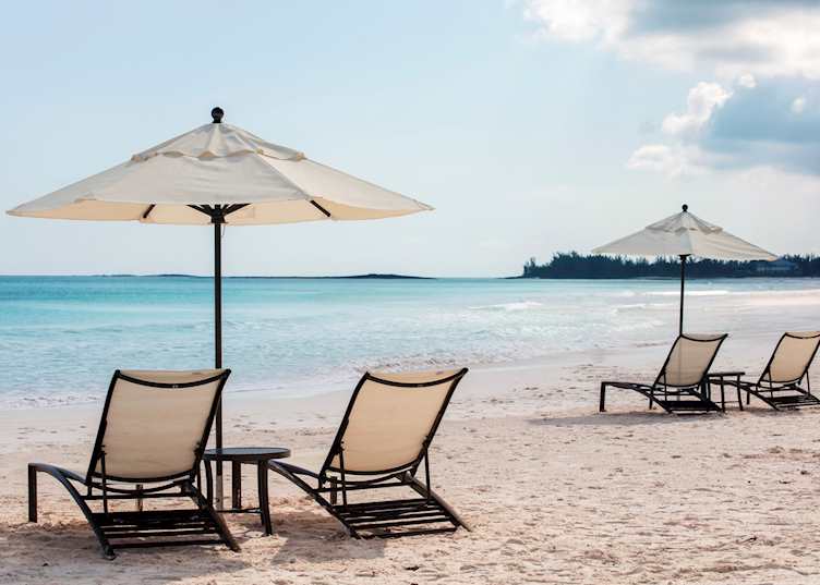 Deckchairs on the beach at the resort