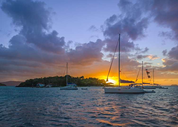 Yachts at sunset in the British Virgin Islands