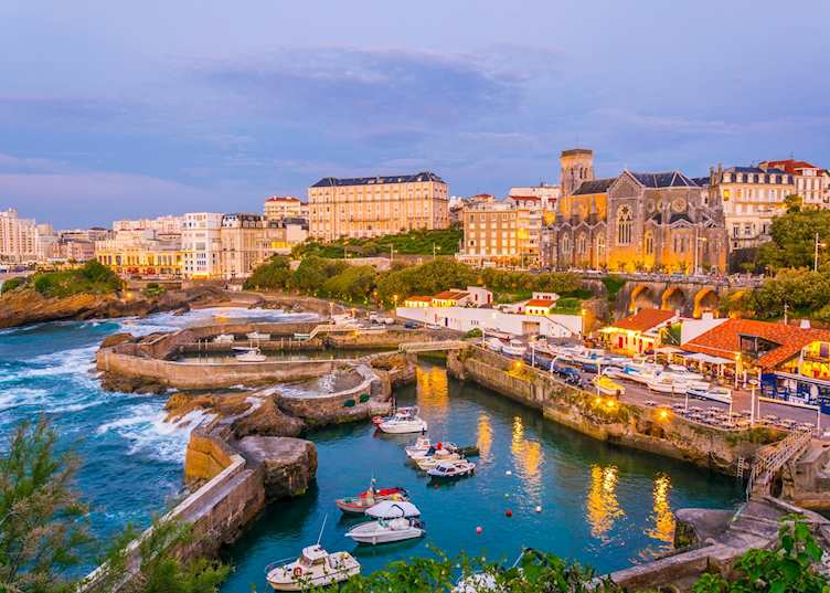 Sunset view of the marina in Biarritz