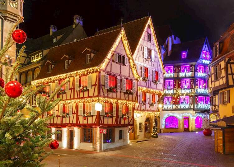 Christmas street at night in Colmar