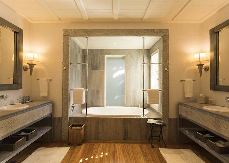 Main bathroom in the Deluxe family suite, Rosewood Kauri Cliffs