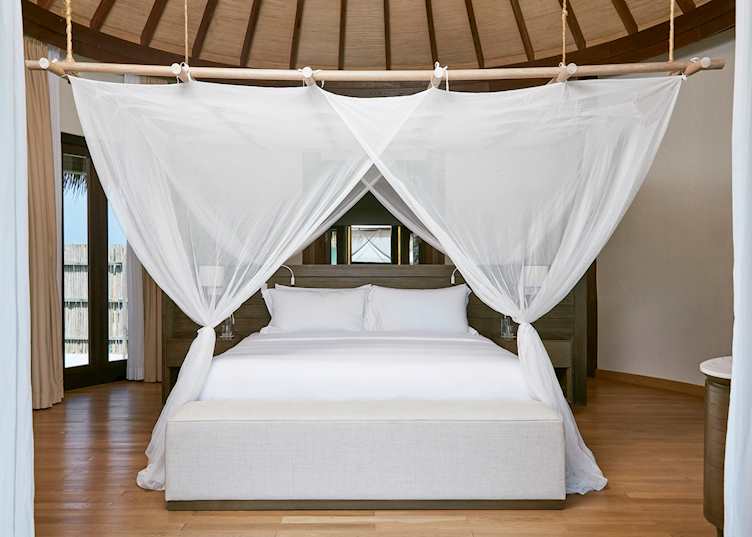 The bedroom at a water villa, COMO Maalifushi