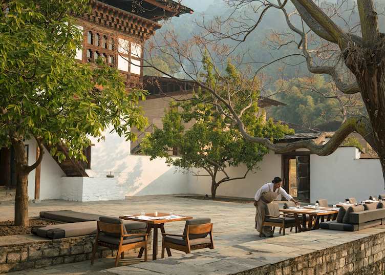 Farmhouse courtyard dining, Amankora Punakha Lodge