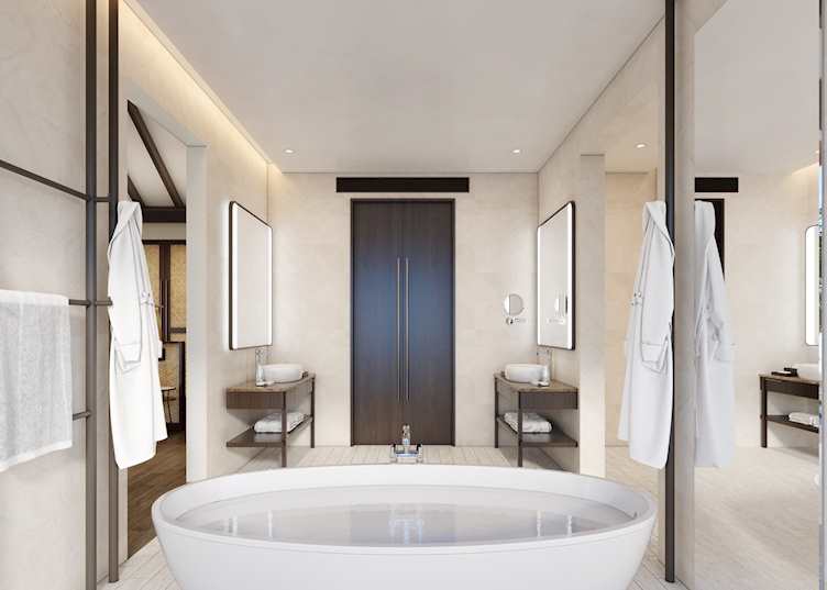 A Beach Villa bathroom, Anantara Veli Maldives Resort 