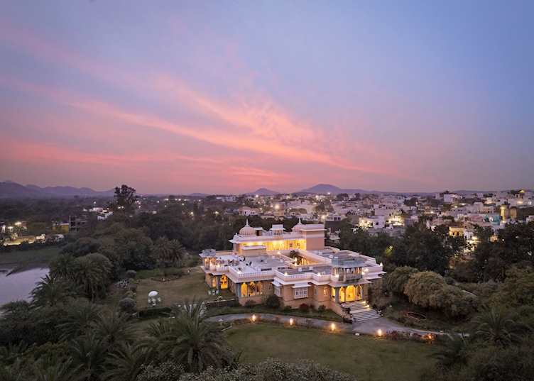 Aerial view of Dev Shree and the village beyond