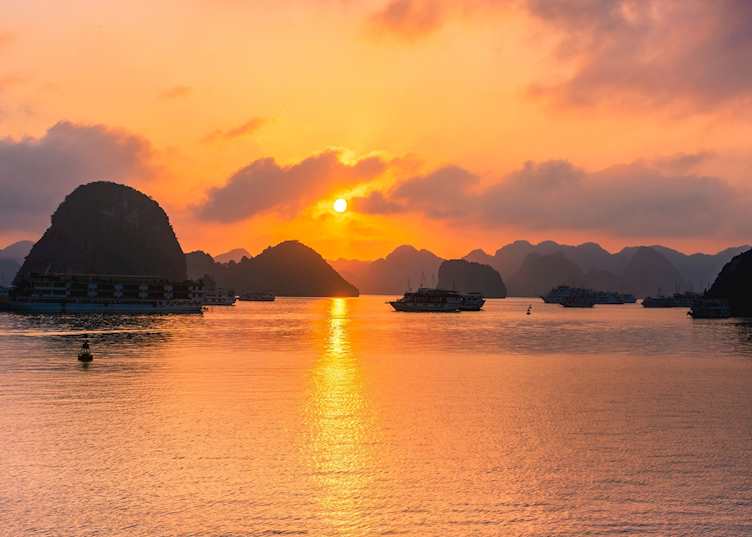 Sunset over Halong Bay