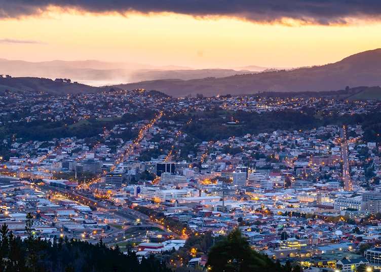 Dunedin skyline at sunset