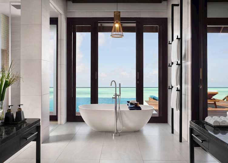 Deluxe overwater villa bathroom, Anantara Veli Maldives Resort